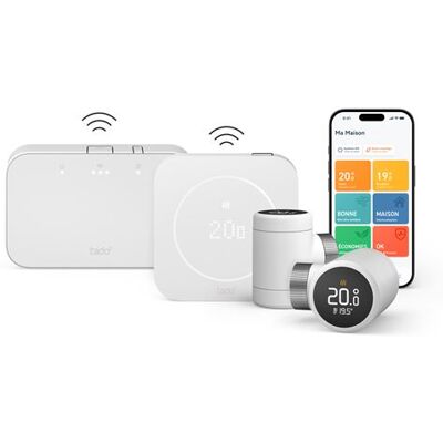 Tado Startpakket Draadloze Slimme Thermostaat X (2e Generatie) Wit + 2 Slimme Thermostaatkoppen X Tado Startpakket Draadloze Slimme Thermostaat X (2e Generatie) Wit + 2 Slimme Thermostaatkoppen X