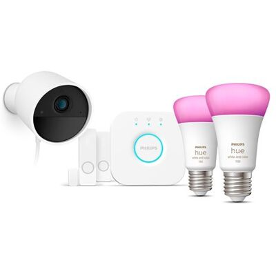 Philips Hue Philips Startpakket Hue Secure voor bewakingscamera's voor binnen en buiten Wit + sensoren en E27 WCA-lampen Philips Hue Philips Startpakket Hue Secure voor bewakingscamera's voor binnen en buiten Wit + sensoren en E27 WCA-lampen
