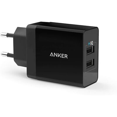 Anker 2-Port USB Charger - Netspanningsadapter - 24 watt - 2.4 A - 2 uitgangsaansluitingen (2 x USB) - zwart Anker 2-Port USB Charger - Netspanningsadapter - 24 watt - 2.4 A - 2 uitgangsaansluitingen (2 x USB) - zwart