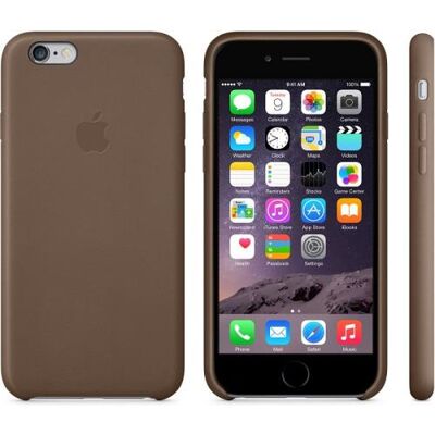 Apple - Achterzijde behuizing voor mobiele telefoon - leer - olijfbruin Apple - Achterzijde behuizing voor mobiele telefoon - leer - olijfbruin