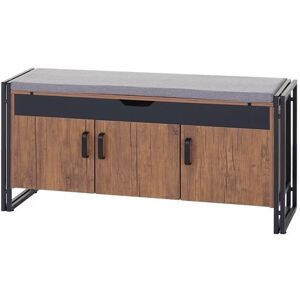 Schoenenkast met zitting HWC-A27, ladekast bank met kussens, 53x110x30cm 3D structuur metaal ~ wild eiken look Schoenenkast met zitting HWC-A27, ladekast bank met kussens, 53x110x30cm 3D structuur metaal ~ wild eiken look