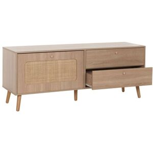 TV-rek HWC-M38, lowboard TV-tafel TV-meubel ladekast, lade deur, Kubu rotan hout 56x140x41cm eiken-look TV-rek HWC-M38, lowboard TV-tafel TV-meubel ladekast, lade deur, Kubu rotan hout 56x140x41cm eiken-look