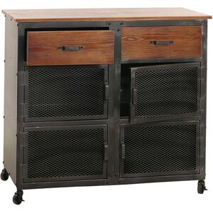 Ladekast HWC-N28, kast, wielen 2 laden, 3D structuur industrieel retro metaal hout 90x100x40cm ~ zwart, bruin Ladekast HWC-N28, kast, wielen 2 laden, 3D structuur industrieel retro metaal hout 90x100x40cm ~ zwart, bruin
