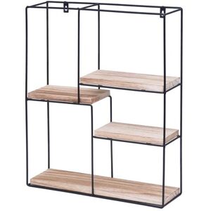 Wandplank HWC-K76, Hangende plank Zwevende plank, 4 planken Metalen massief hout Industrieel 51x40x11cm ~ natuur Wandplank HWC-K76, Hangende plank Zwevende plank, 4 planken Metalen massief hout Industrieel 51x40x11cm ~ natuur
