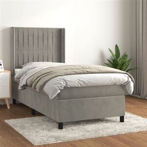 vidaXL Boxspring met matras fluweel lichtgrijs 90x200 cm vidaXL Boxspring met matras fluweel lichtgrijs 90x200 cm