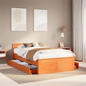 vidaXL Cadre de lit sans matelas avec tête de lit brun cire 120x200 cm, meuble de chambre à coucher, lit double, sommier, lit, cadre de lit double vidaXL Cadre de lit sans matelas avec tête de lit brun cire 120x200 cm, meuble de chambre à coucher, lit double, sommier, lit, cadre de lit double