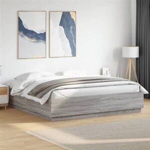 vidaXL Cadre de Lit avec Lumières LED, Lit Double avec Sommier à Lattes, Lit Adulte de Chambre, Moderne, Sonoma Gris 180x200 cm Bois Ingénierie vidaXL Cadre de Lit avec Lumières LED, Lit Double avec Sommier à Lattes, Lit Adulte de Chambre, Moderne, Sonoma Gris 180x200 cm Bois Ingénierie