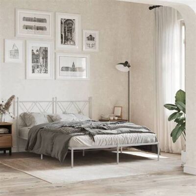 vidaXL Cadre de lit métal avec tête de lit blanc 135x190 cm vidaXL Cadre de lit métal avec tête de lit blanc 135x190 cm