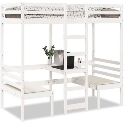 vidaXL Lit mezzanine avec bureau et chaises blanc 75x190 cm pin massif, cadre de lit mezzanine, cadre de lit de cabine, cadre de lit mezzanine simple 3308563 vidaXL Lit mezzanine avec bureau et chaises blanc 75x190 cm pin massif, cadre de lit mezzanine, cadre de lit de cabine, cadre de lit mezzanine simple 3308563