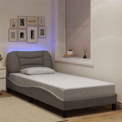 vidaXL Cadre de Lit avec Lumières LED, Lit Simple avec Coussin de Tête de Lit, Lit Adulte, Meuble de Chambre, Moderne, Taupe 90x200 cm Tissu vidaXL Cadre de Lit avec Lumières LED, Lit Simple avec Coussin de Tête de Lit, Lit Adulte, Meuble de Chambre, Moderne, Taupe 90x200 cm Tissu