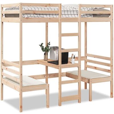 vidaXL Lit mezzanine avec bureau et chaises 75x190 cm pin massif, cadre de lit mezzanine, cadre de lit de cabine, cadre de lit mezzanine simple 3308562 vidaXL Lit mezzanine avec bureau et chaises 75x190 cm pin massif, cadre de lit mezzanine, cadre de lit de cabine, cadre de lit mezzanine simple 3308562
