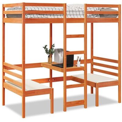 vidaXL Lit mezzanine avec bureau et chaises brun cire 75x190 cm pin, cadre de lit mezzanine, cadre de lit de cabine, cadre de lit mezzanine simple 3308564 vidaXL Lit mezzanine avec bureau et chaises brun cire 75x190 cm pin, cadre de lit mezzanine, cadre de lit de cabine, cadre de lit mezzanine simple 3308564