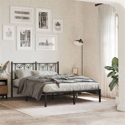 vidaXL Cadre de lit métal avec tête de lit noir 135x190 cm vidaXL Cadre de lit métal avec tête de lit noir 135x190 cm