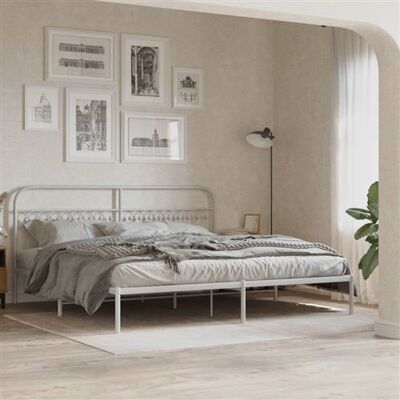 vidaXL Cadre de lit métal avec tête de lit blanc 200x200 cm, lit double, meuble de chambre à coucher, lit d'invité, lit, cadre de lit en métal vidaXL Cadre de lit métal avec tête de lit blanc 200x200 cm, lit double, meuble de chambre à coucher, lit d'invité, lit, cadre de lit en métal