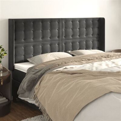 vidaXL Tête de Lit avec Oreilles Meuble de Chambre à Coucher Accessoire de Lit Double Tête de Cadre de Lit Gris Foncé 183x16x118/128 cm Velours vidaXL Tête de Lit avec Oreilles Meuble de Chambre à Coucher Accessoire de Lit Double Tête de Cadre de Lit Gris Foncé 183x16x118/128 cm Velours