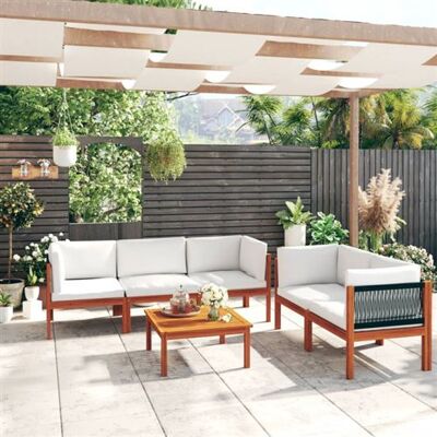 vidaXL 6-delige Loungeset met kussens massief acaciahout crÃmekleurig3057886 vidaXL 6-delige Loungeset met kussens massief acaciahout crÃmekleurig3057886