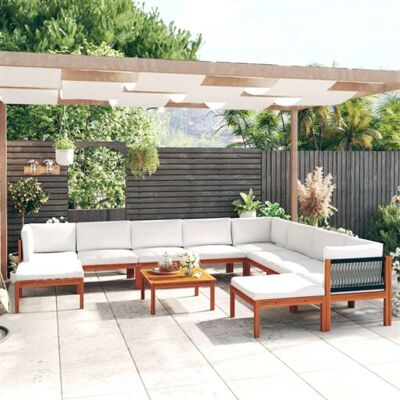 vidaXL 11-delige Loungeset met kussens massief acaciahout crÃmekleurig3057893 vidaXL 11-delige Loungeset met kussens massief acaciahout crÃmekleurig3057893