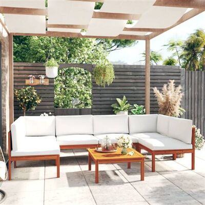 vidaXL 7-delige Loungeset met kussens massief acaciahout crÃmekleurig3057898 vidaXL 7-delige Loungeset met kussens massief acaciahout crÃmekleurig3057898