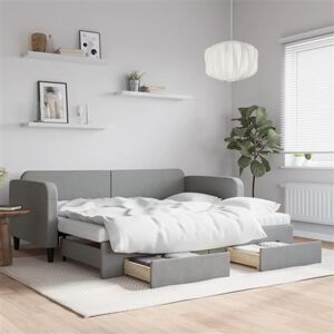 vidaXL Slaapbank met onderschuifbed en lades 90x200 cm stof lichtgrijs vidaXL Slaapbank met onderschuifbed en lades 90x200 cm stof lichtgrijs