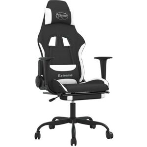 vidaXL Gamestoel met voetensteun stof zwart en wit vidaXL Gamestoel met voetensteun stof zwart en wit