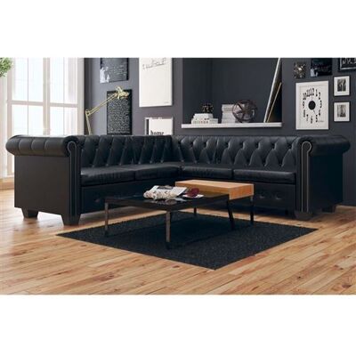 vidaXL Chesterfield 5-zitsbank kunstleer zwart vidaXL Chesterfield 5-zitsbank kunstleer zwart