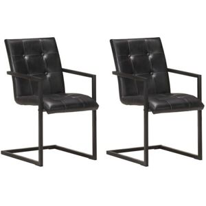 vidaXL Eetkamerstoelen 2 st echt leer zwart321848 vidaXL Eetkamerstoelen 2 st echt leer zwart321848
