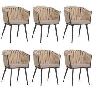 Set van 6 aluminium eetkamerstoel HWC-N38, binnenstoel armleuning, Olefin rope weave Touw ~ crème kussen lichtbruin Set van 6 aluminium eetkamerstoel HWC-N38, binnenstoel armleuning, Olefin rope weave Touw ~ crème kussen lichtbruin
