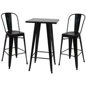 Générique Set bartafel + 2x barkruk HWC-A73, barkruk bartafel, metalen industrieel ontwerp ~ zwart Générique Set bartafel + 2x barkruk HWC-A73, barkruk bartafel, metalen industrieel ontwerp ~ zwart