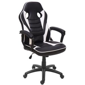 Bureaustoel HWC-F59, bureaustoel bureaustoel racestoel gamestoel, kunstleer ~ zwart/wit Bureaustoel HWC-F59, bureaustoel bureaustoel racestoel gamestoel, kunstleer ~ zwart/wit