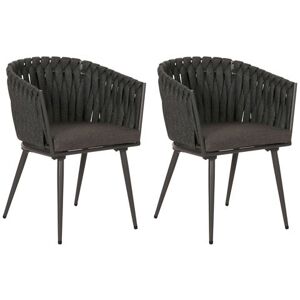 Set van 2 aluminium eetkamerstoelen HWC-N38, armleuning binnenstoel, Olefin rope weave Touw ~ antraciet Kussen donkergrijs Set van 2 aluminium eetkamerstoelen HWC-N38, armleuning binnenstoel, Olefin rope weave Touw ~ antraciet Kussen donkergrijs