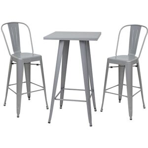 Générique Set hoge tafel + 2x barkruk HWC-A73, barkruk bartafel, metalen industrieel ontwerp ~ grijs Générique Set hoge tafel + 2x barkruk HWC-A73, barkruk bartafel, metalen industrieel ontwerp ~ grijs