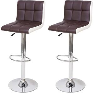 Set van 2 barkrukken HWC-G87, barkruk barstoel, in hoogte verstelbaar ~ kunstleer bruin-wit, voet chroom Set van 2 barkrukken HWC-G87, barkruk barstoel, in hoogte verstelbaar ~ kunstleer bruin-wit, voet chroom