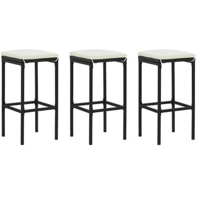 vidaXL Barkrukken met kussens 3 st poly rattan zwart313443 vidaXL Barkrukken met kussens 3 st poly rattan zwart313443