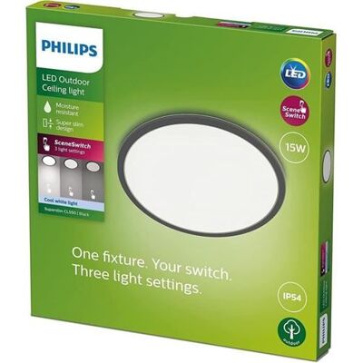 SUPERSLIM LED plafondlamp - 15W - 4000 Kelvin - IP54 - Zwart SUPERSLIM LED plafondlamp - 15W - 4000 Kelvin - IP54 - Zwart