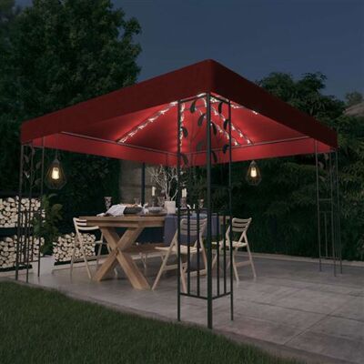 vidaXL Tonnelle avec Guirlande Lumineuse à LED Belvédère de Jardin Pavillon d'Extérieur Tente de Réception Chapiteau Barbecue 3x3 m Bordeaux vidaXL Tonnelle avec Guirlande Lumineuse à LED Belvédère de Jardin Pavillon d'Extérieur Tente de Réception Chapiteau Barbecue 3x3 m Bordeaux