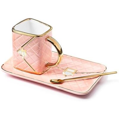 Tas Handtas met Bord Lepel Gevoerde Roze en Gouden Mok Tas Handtas met Bord Lepel Gevoerde Roze en Gouden Mok
