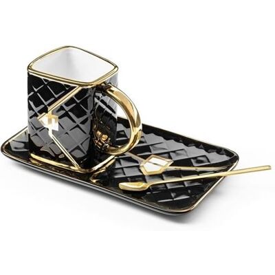 Tas Handtas met Bord Lepel Gevoerde Mok Zwart en Goud Tas Handtas met Bord Lepel Gevoerde Mok Zwart en Goud