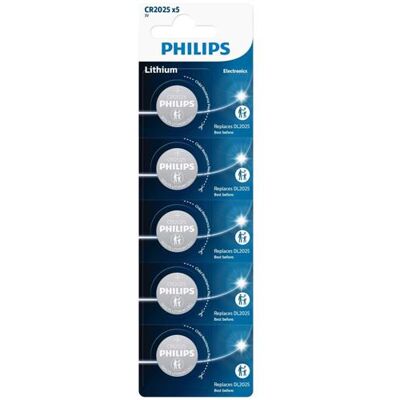 Set van 5 Philips CR2025 3V batterijen Zilver Set van 5 Philips CR2025 3V batterijen Zilver
