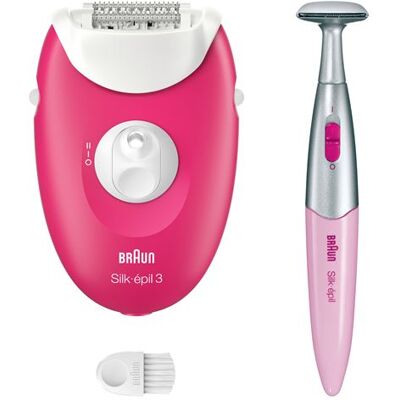 Elektrische epilator met snoer - BRAUN - Silk-épil 3 - Wekenlang zachte huid - 3-202 - Framboos Elektrische epilator met snoer - BRAUN - Silk-épil 3 - Wekenlang zachte huid - 3-202 - Framboos