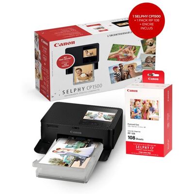 Canon Compacte Fotoprinter Pack Cp1500 Zwart + 108 Vellen Canon Compacte Fotoprinter Pack Cp1500 Zwart + 108 Vellen