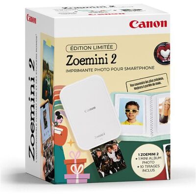 Canon Fotoprinter Pack Zoemini 2 Wit Voor Smartphone + Mini-fotoalbum + 10 Afdrukken Canon Fotoprinter Pack Zoemini 2 Wit Voor Smartphone + Mini-fotoalbum + 10 Afdrukken