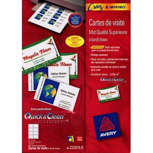 Avery Dennison Avery Quick&Clean C32015 - cartes en papier couché mat - 80 carte(s) Avery Dennison Avery Quick&Clean C32015 - cartes en papier couché mat - 80 carte(s)