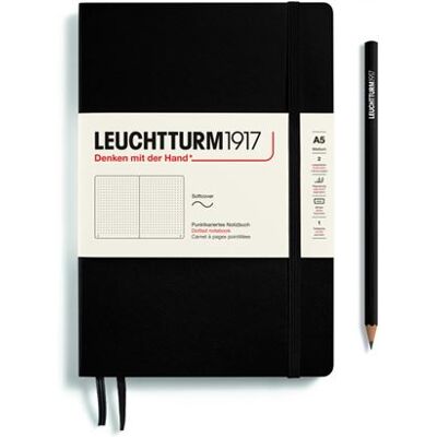 A5-notitieboekje, medium, gestreept, met zachte kaft, Leuchtturm1917, 123 genummerde pagina's, zwart A5-notitieboekje, medium, gestreept, met zachte kaft, Leuchtturm1917, 123 genummerde pagina's, zwart