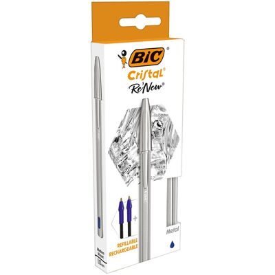 Bic Cristal Re'new Herlaadbare vulpen met blauwe inkt en 2 patronen Bic Cristal Re'new Herlaadbare vulpen met blauwe inkt en 2 patronen