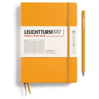 Leuchtturm1917 A5-notitieboekje, Medium, Gelijnd, met Harde Kaft, 251 Genummerde Pagina's, Rising Sun Orange Leuchtturm1917 A5-notitieboekje, Medium, Gelijnd, met Harde Kaft, 251 Genummerde Pagina's, Rising Sun Orange