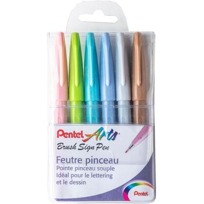 Set van 6 Pentel Brush tekenpennen pastels Set van 6 Pentel Brush tekenpennen pastels