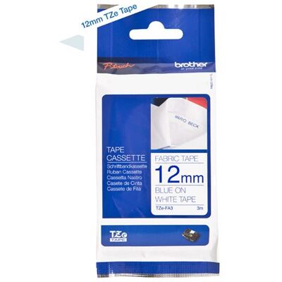 Brother TZe-FA3 - Textiel - marineblauw op wit - Rol (1,2 cm x 3 m) 1 cassette(s) opstrijkbare tape - voor Brother PT-D210, D600, H110; P-Touch PT-1010, D200, D450, D800, E550, H110, P750, P900 Brother TZe-FA3 - Textiel - marineblauw op wit - Rol (1,2 cm x 3 m) 1 cassette(s) opstrijkbare tape - voor Brother PT-D210, D600, H110; P-Touch PT-1010, D200, D450, D800, E550, H110, P750, P900