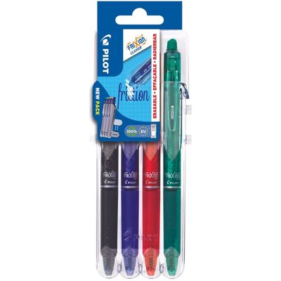 Set van 4 Pilot Pen Frixion Clicker-pennen 07 zwart, blauw, rood en groen Set van 4 Pilot Pen Frixion Clicker-pennen 07 zwart, blauw, rood en groen