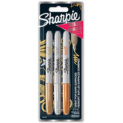 Set van 3 Permanente markers Sharpie metallic fijne punt Goud Zilver en Brons Set van 3 Permanente markers Sharpie metallic fijne punt Goud Zilver en Brons