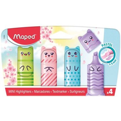 Kartonnen blisterverpakking met 4 mini-markeerstiften Maped Pocket Pastel Kartonnen blisterverpakking met 4 mini-markeerstiften Maped Pocket Pastel